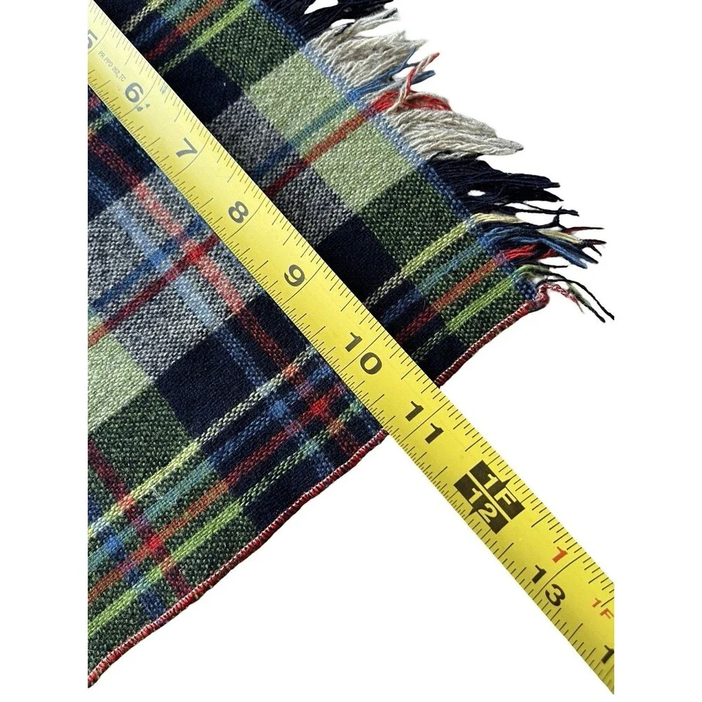 Vintage Metro Plaid Wool Scarf Green Blue Red Fringe Winter Unisex Retro